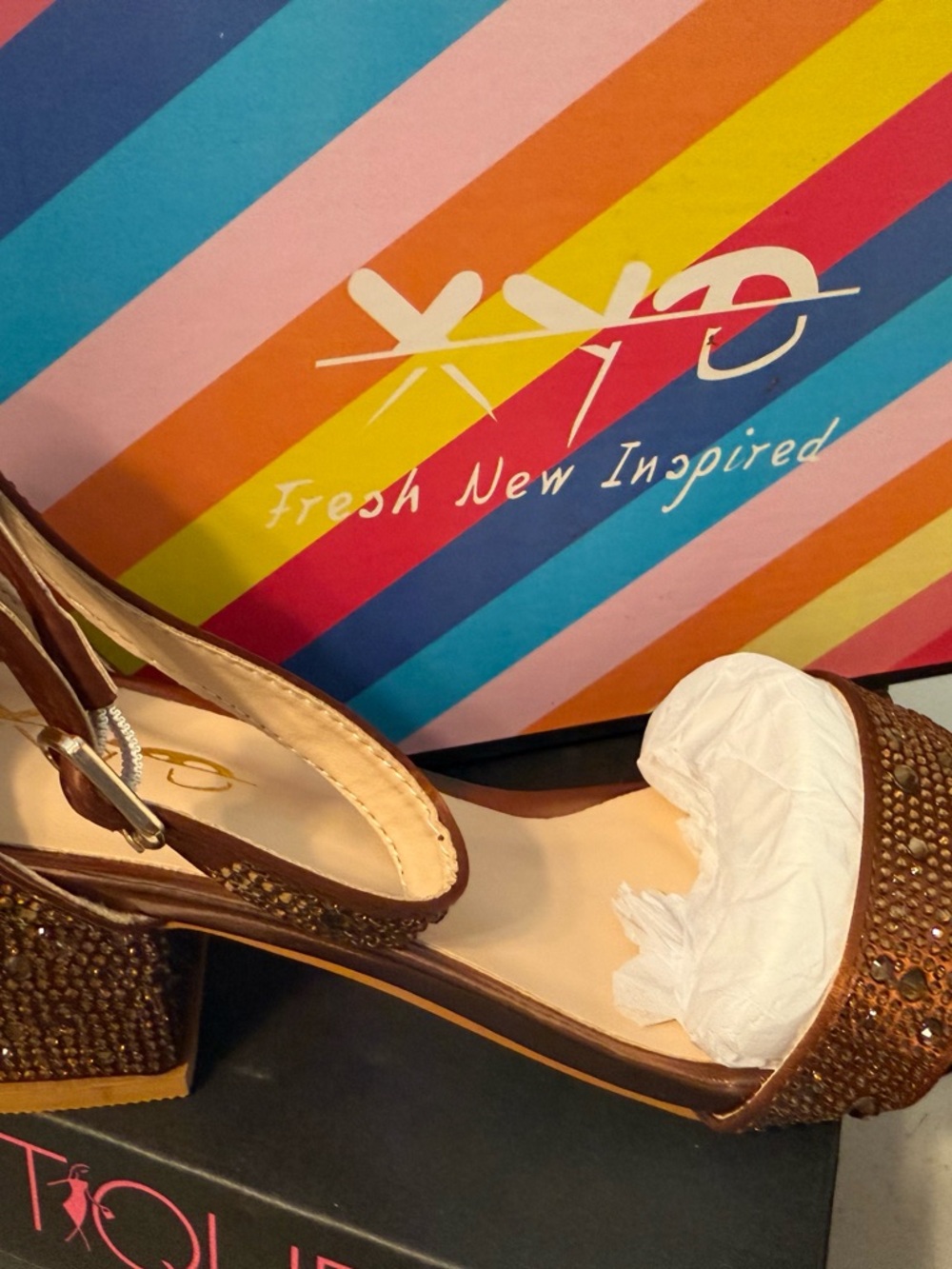 XYD Metallic Brown Beaded Block Heel Sandals